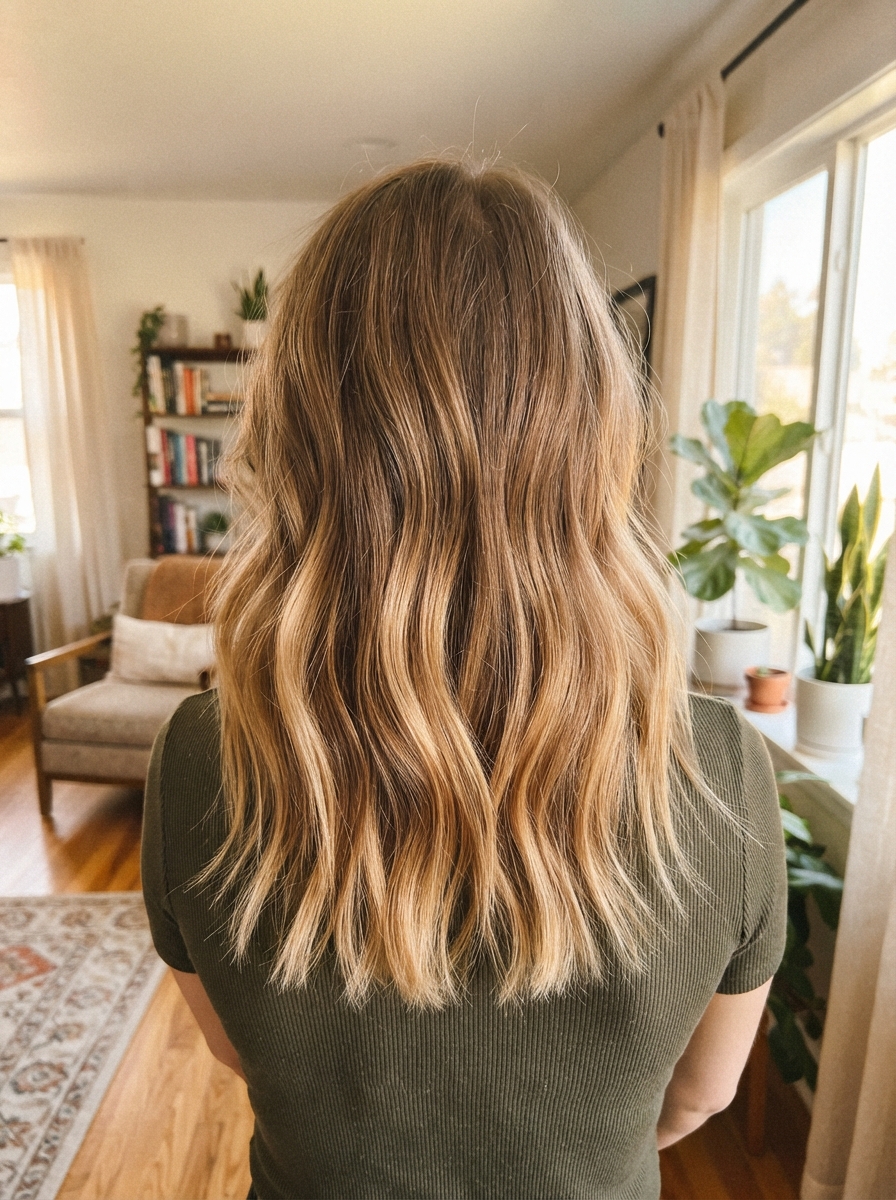 Soft honey balayage on light brown hair
