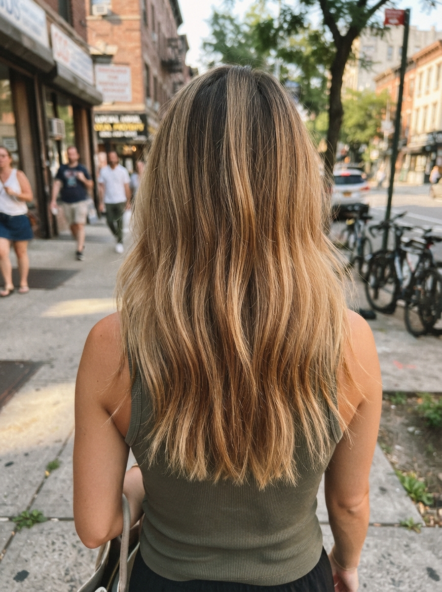 Honey balayage with a shadow root