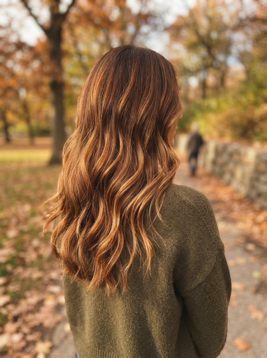 Deep honey on auburn-brown hair