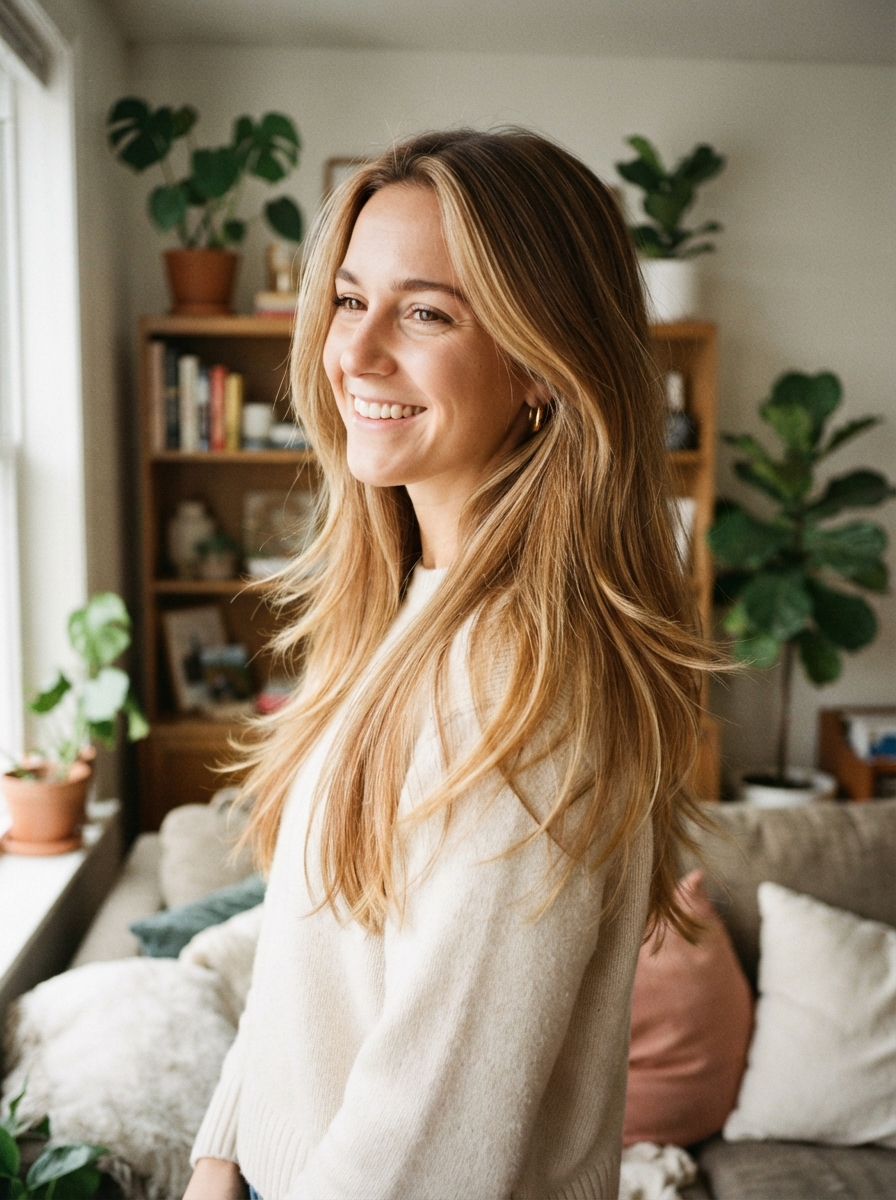 Honey balayage with long layers