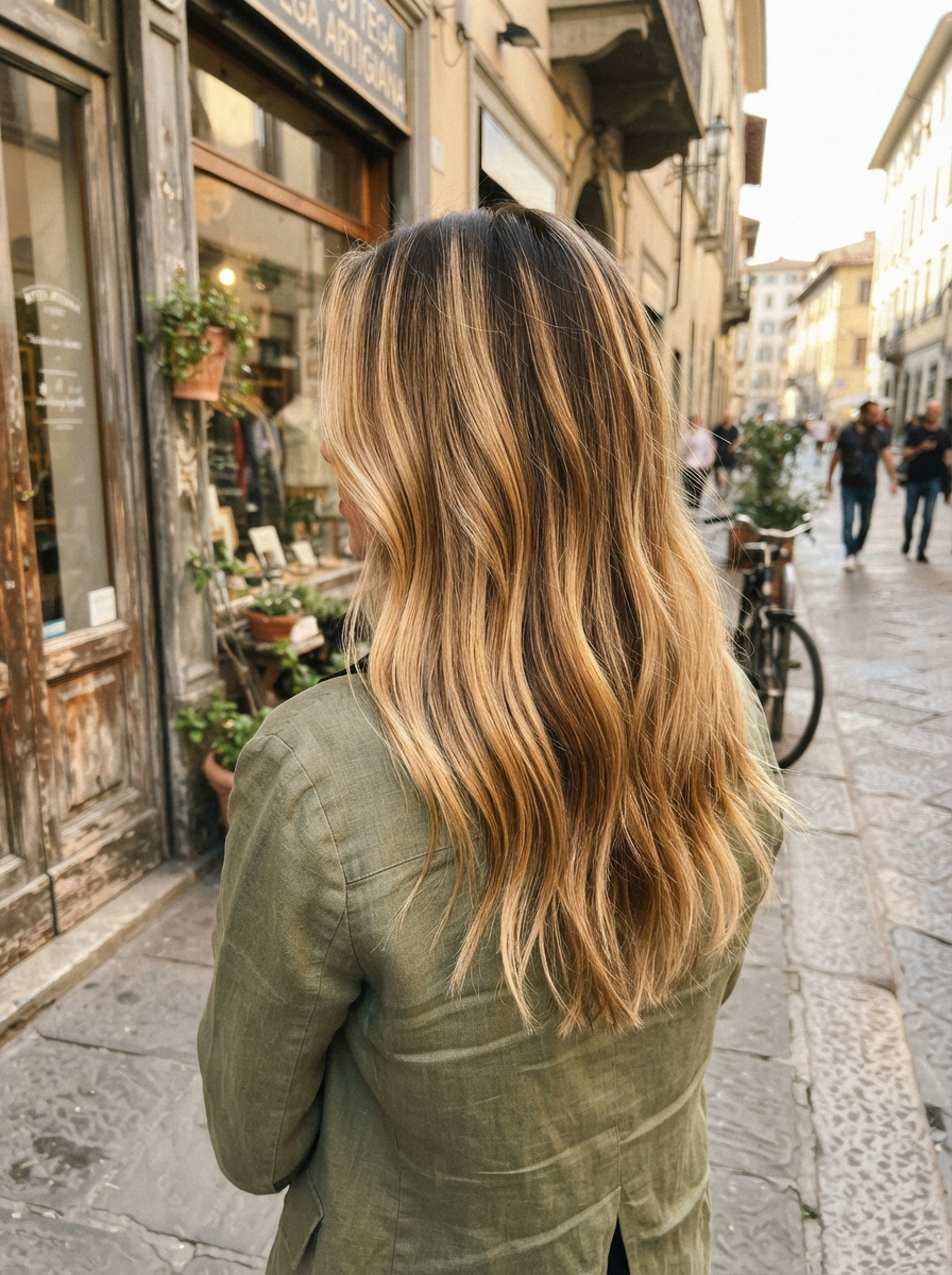 Buttery honey blonde with high contrast