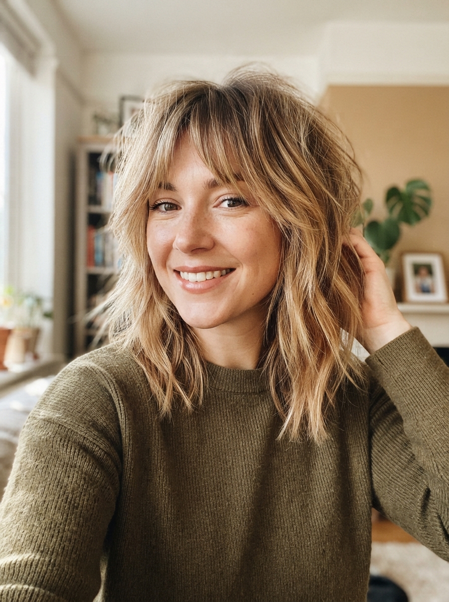 Honey balayage on a shoulder-length shag