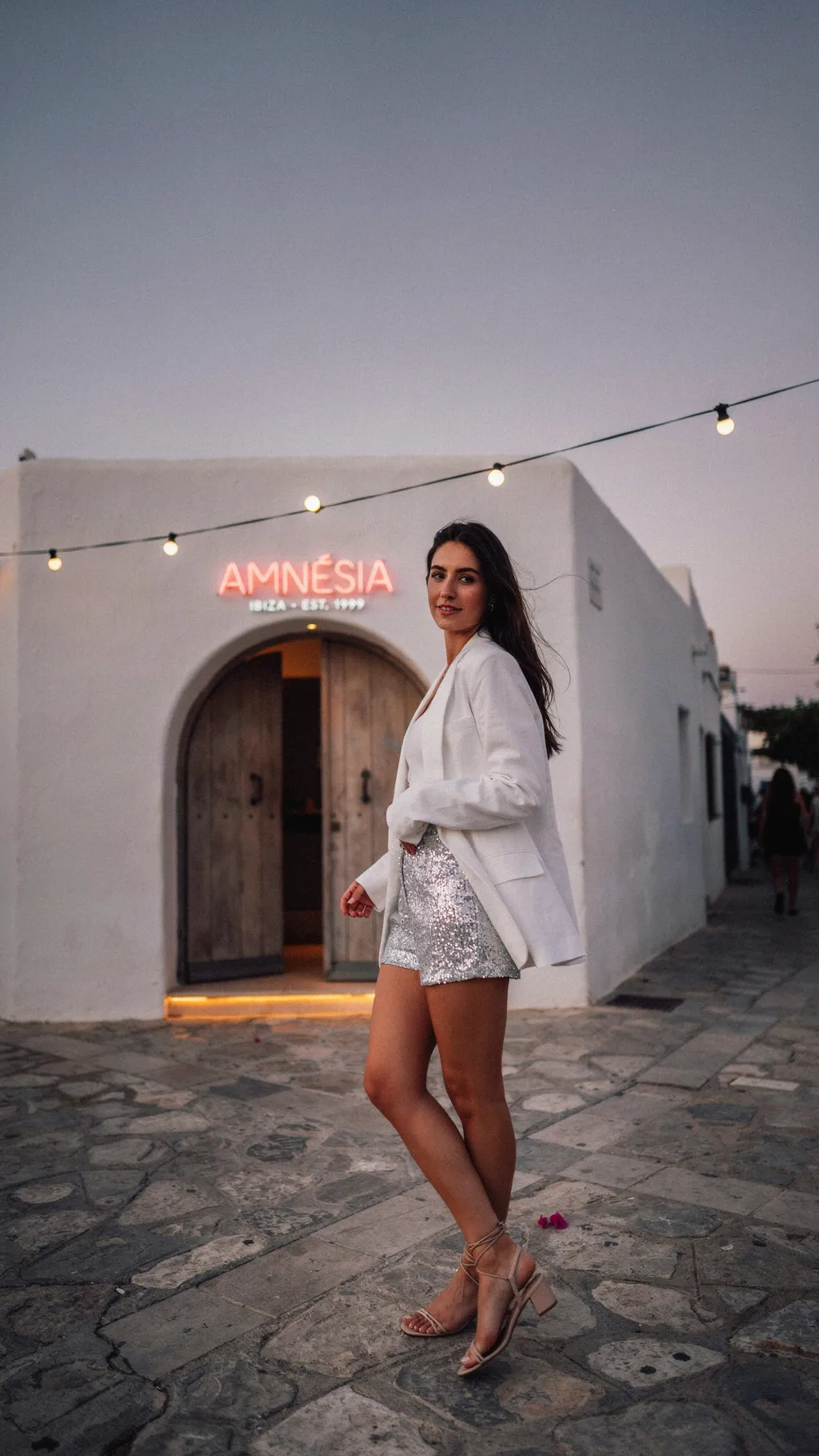 Sequin Shorts + Oversized Blazer Ibiza outfit