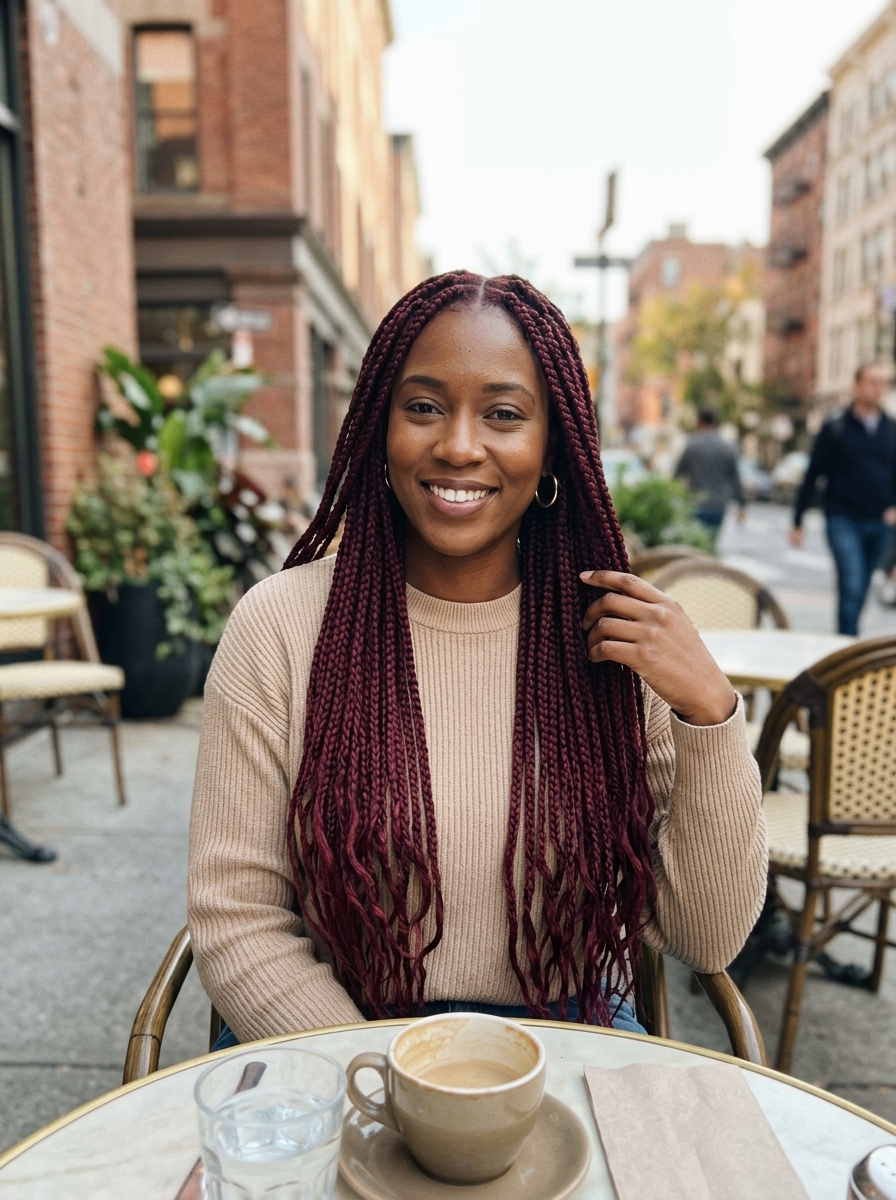 Burgundy Knotless Braids