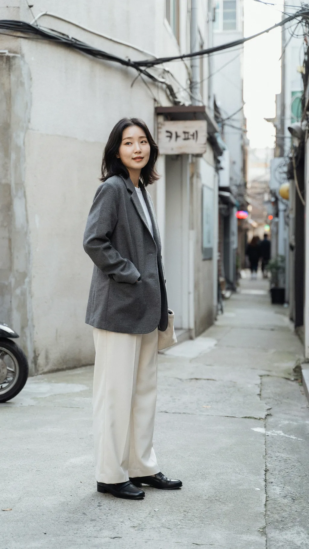 Oversized Blazer with Wide-Leg Trousers Korean street style outfit