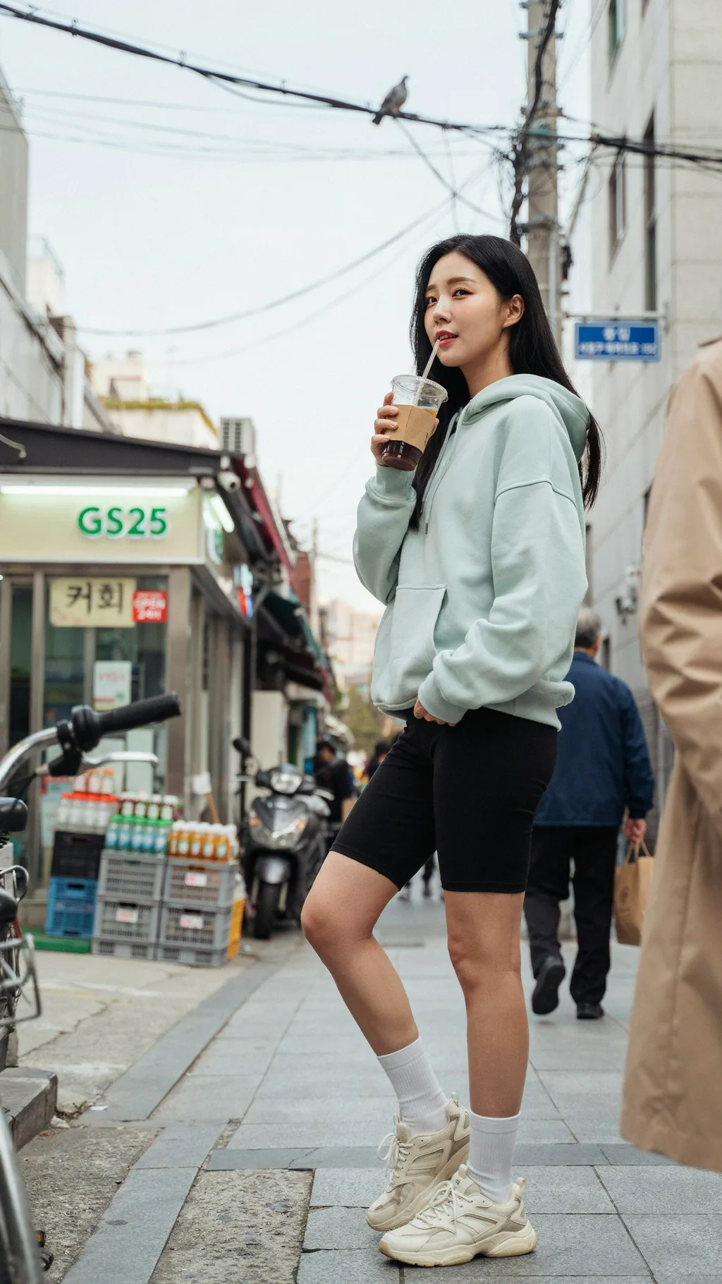 Oversized Hoodie and Biker Shorts Korean street style outfit