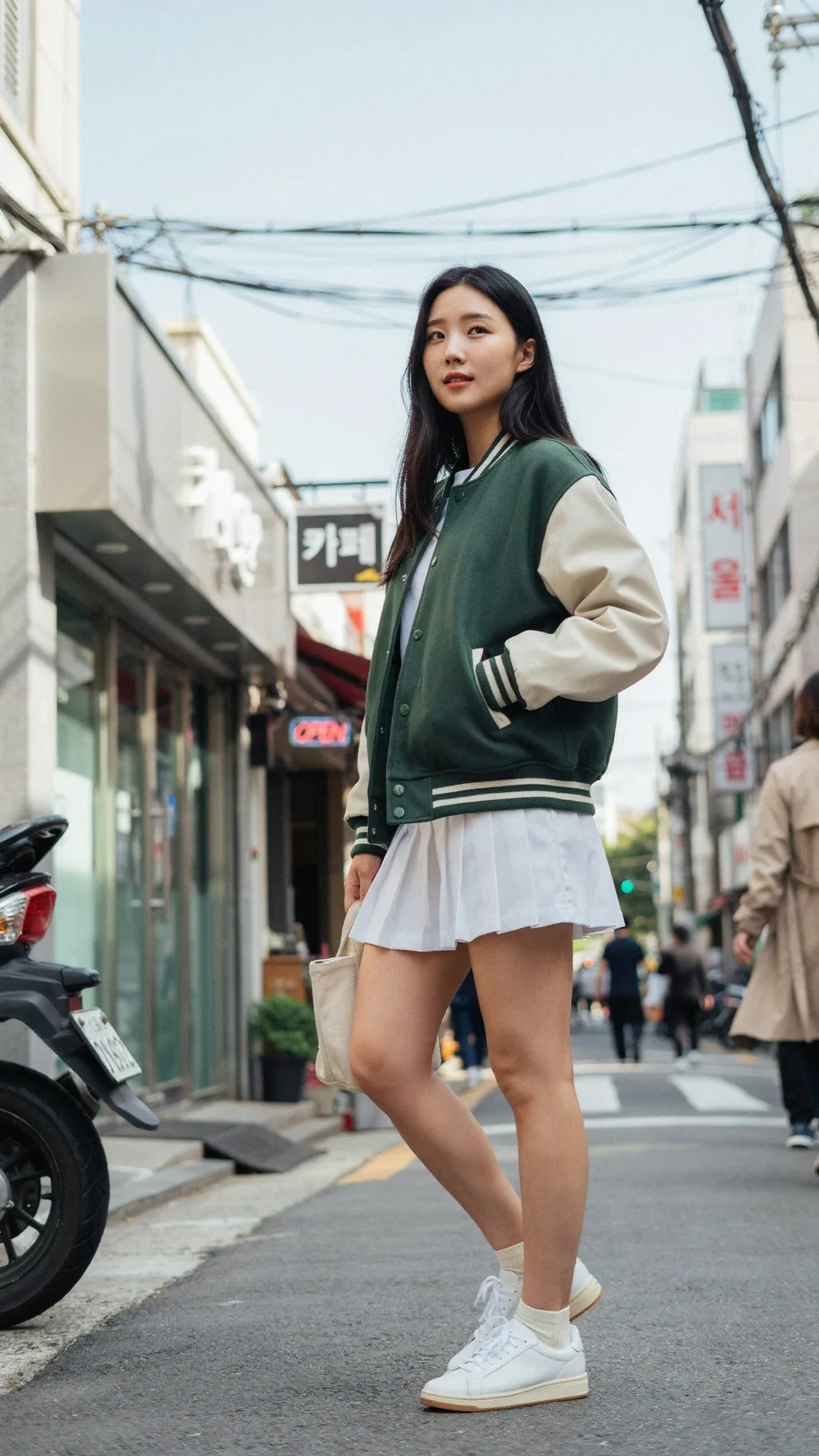 Tennis Skirt and Varsity Jacket Korean street style outfit