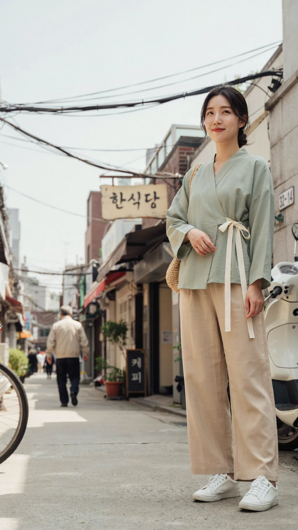 Hanbok-Inspired Modern Wrap Top Korean street style outfit