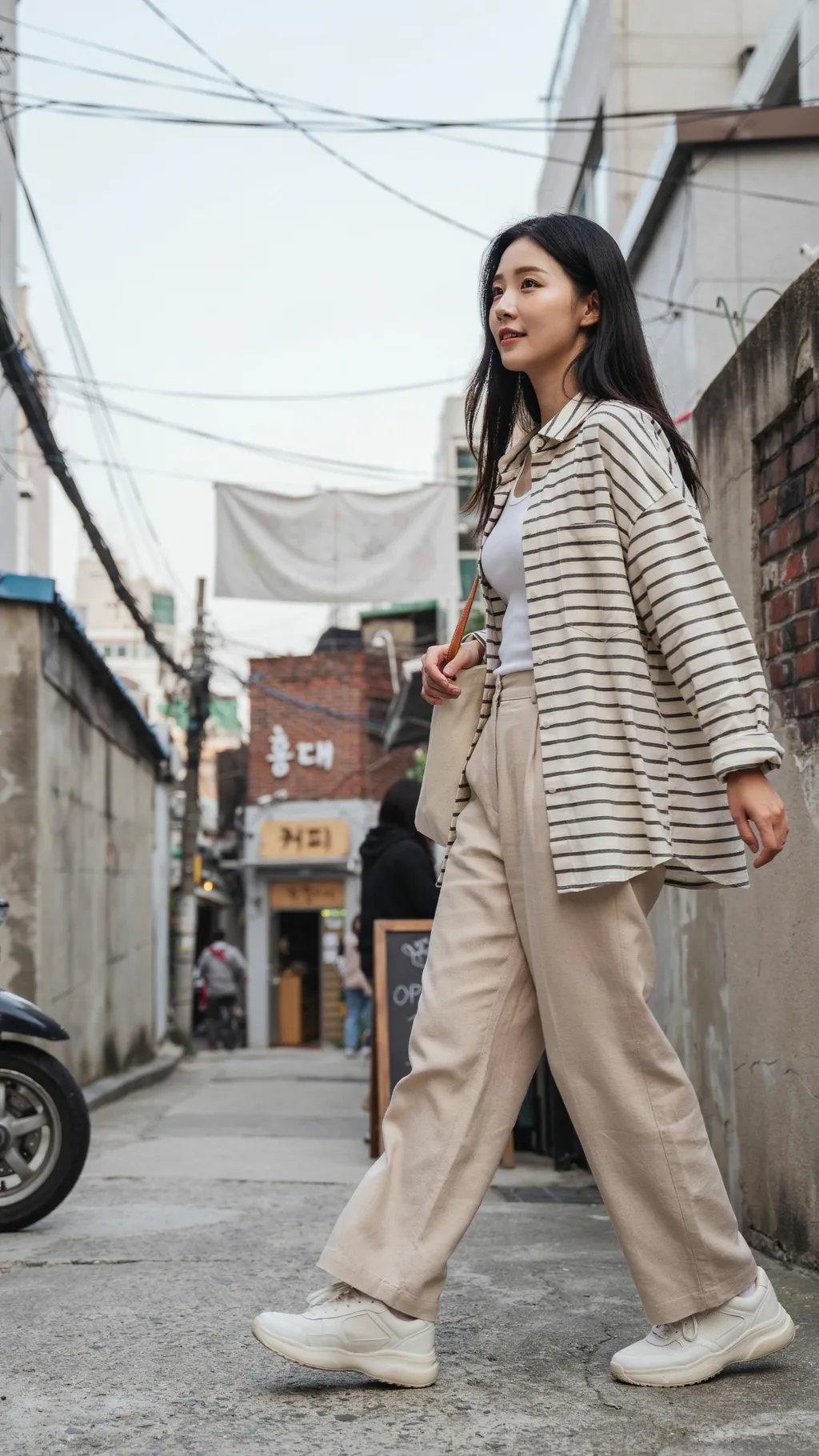 Oversized Button-Up Shirt as a Jacket Korean street style outfit