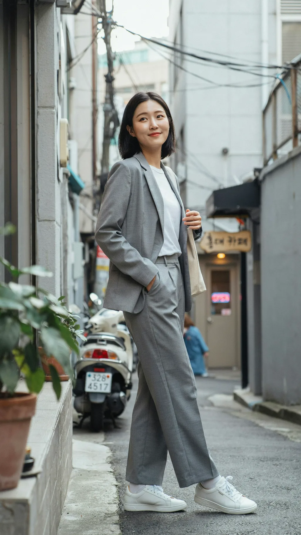 Tailored Suit with Sneakers Korean street style outfit