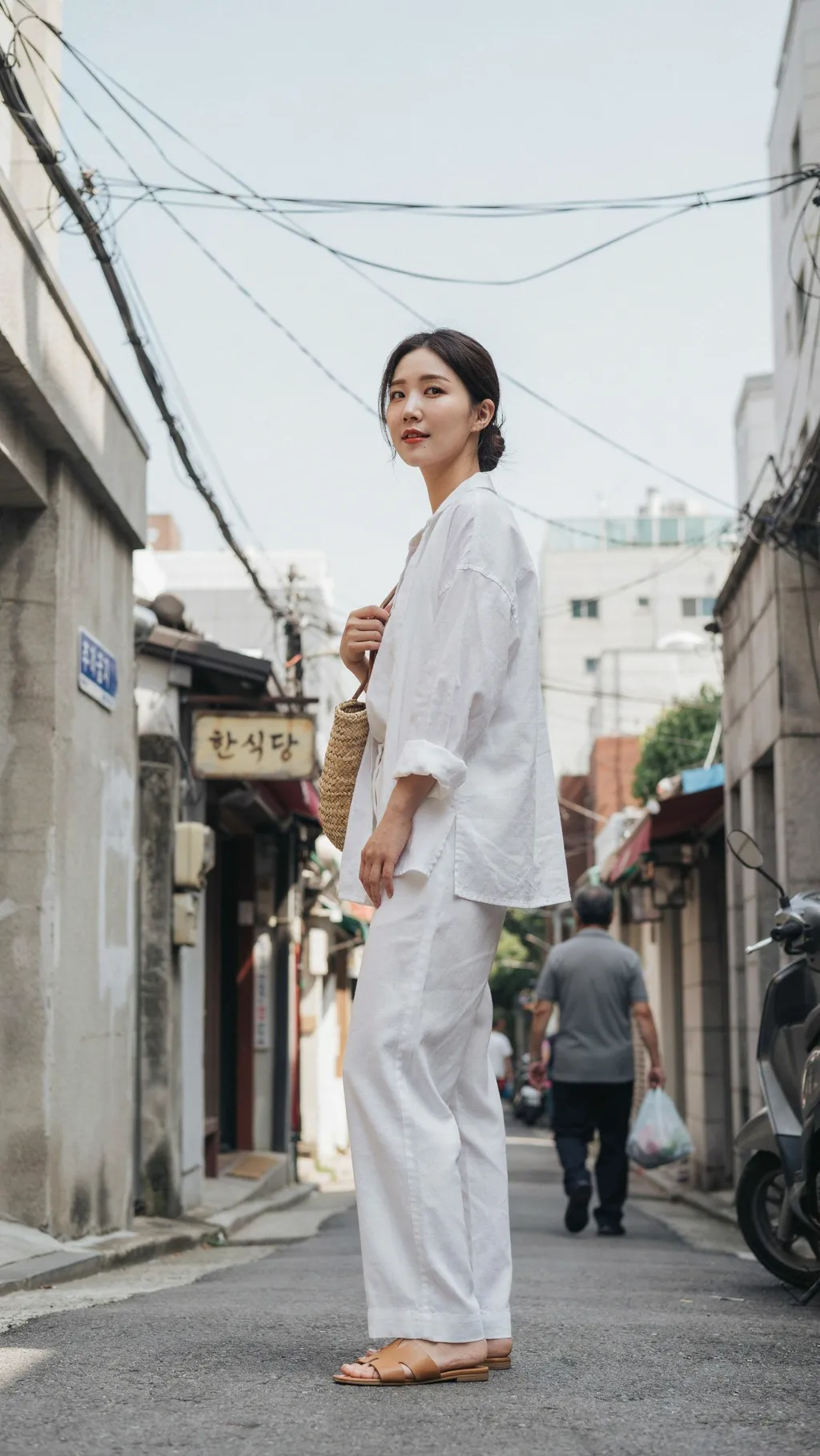 Linen Summer Set with Sandals Korean street style outfit