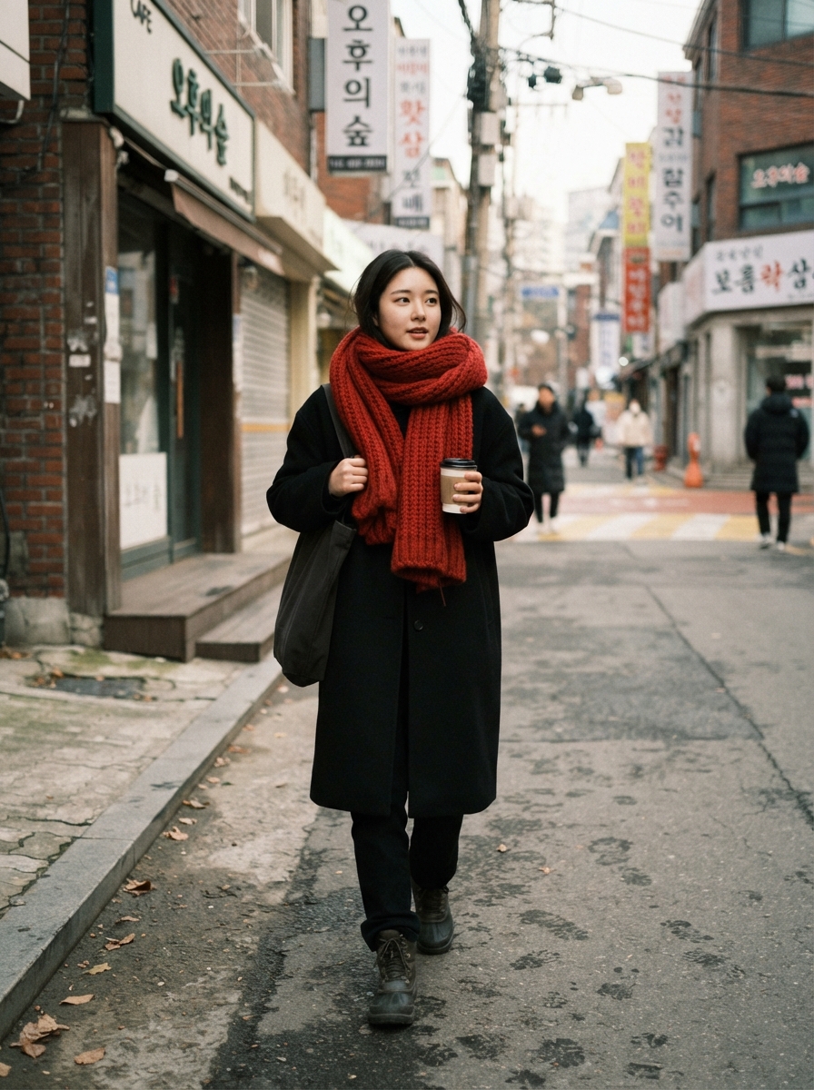 Oversized Scarf as the Statement Korean winter street fashion outfit
