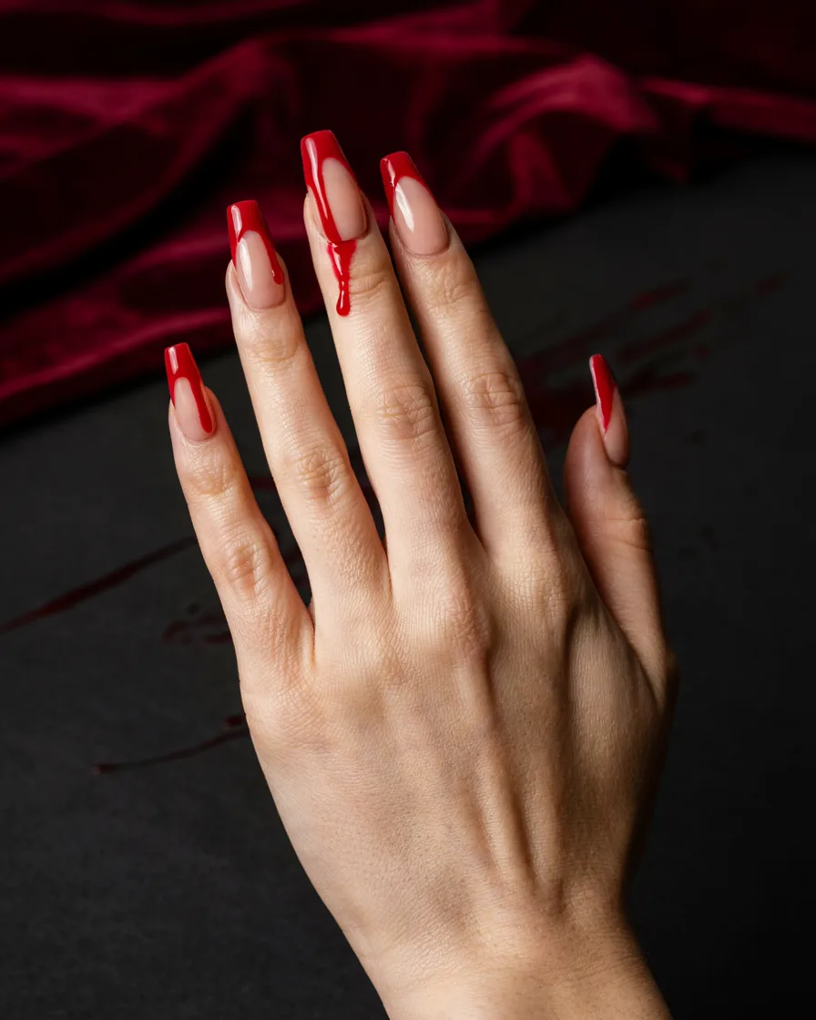 Blood Drip Coffin long Halloween nails