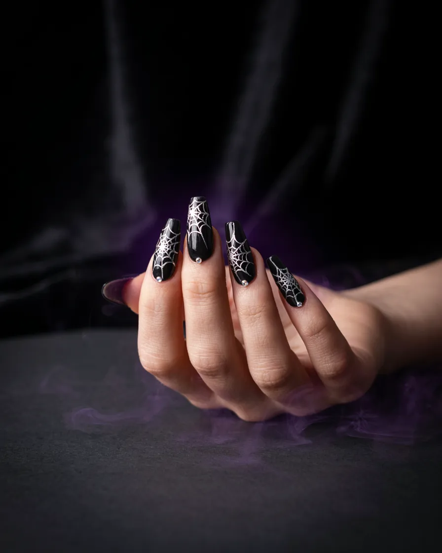 Purple Aura Coffin long Halloween nails