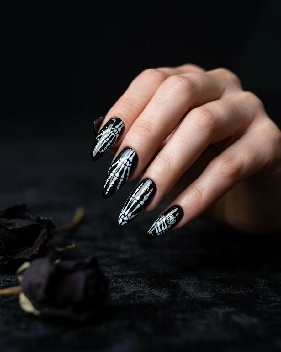 Skeleton Hand Coffin long Halloween nails
