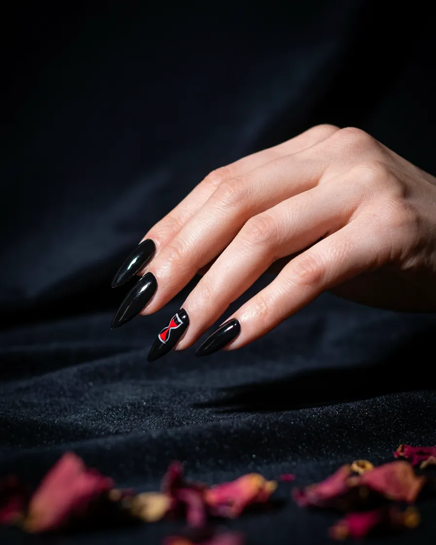 Black Widow Stiletto long Halloween nails