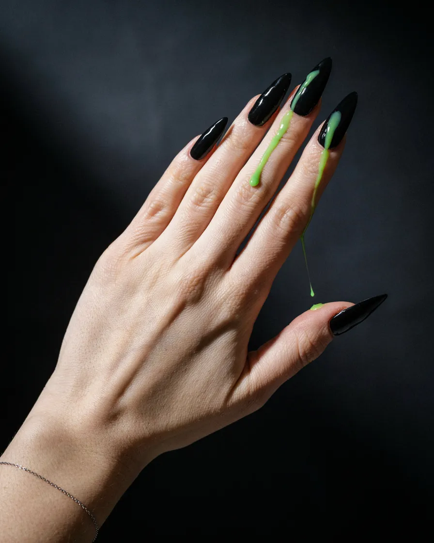 Venom Drip Stiletto long Halloween nails