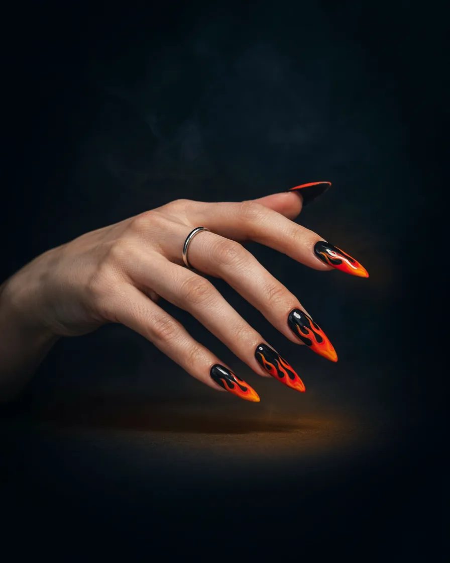 Flame Stiletto long Halloween nails