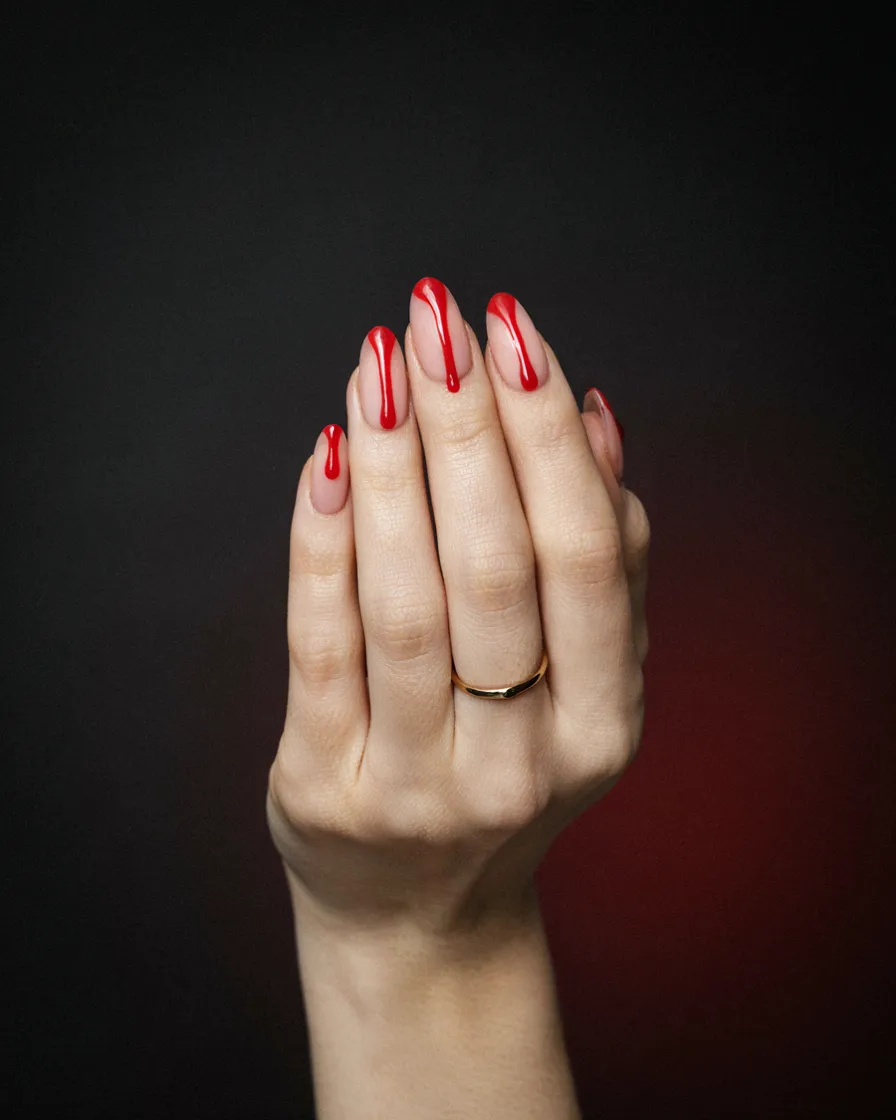 Almond Blood Tips long Halloween nails