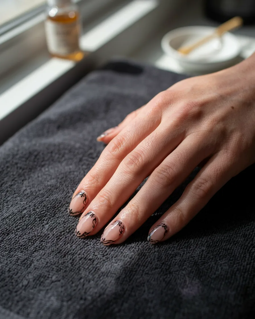 Long Almond with Lace long Halloween nails