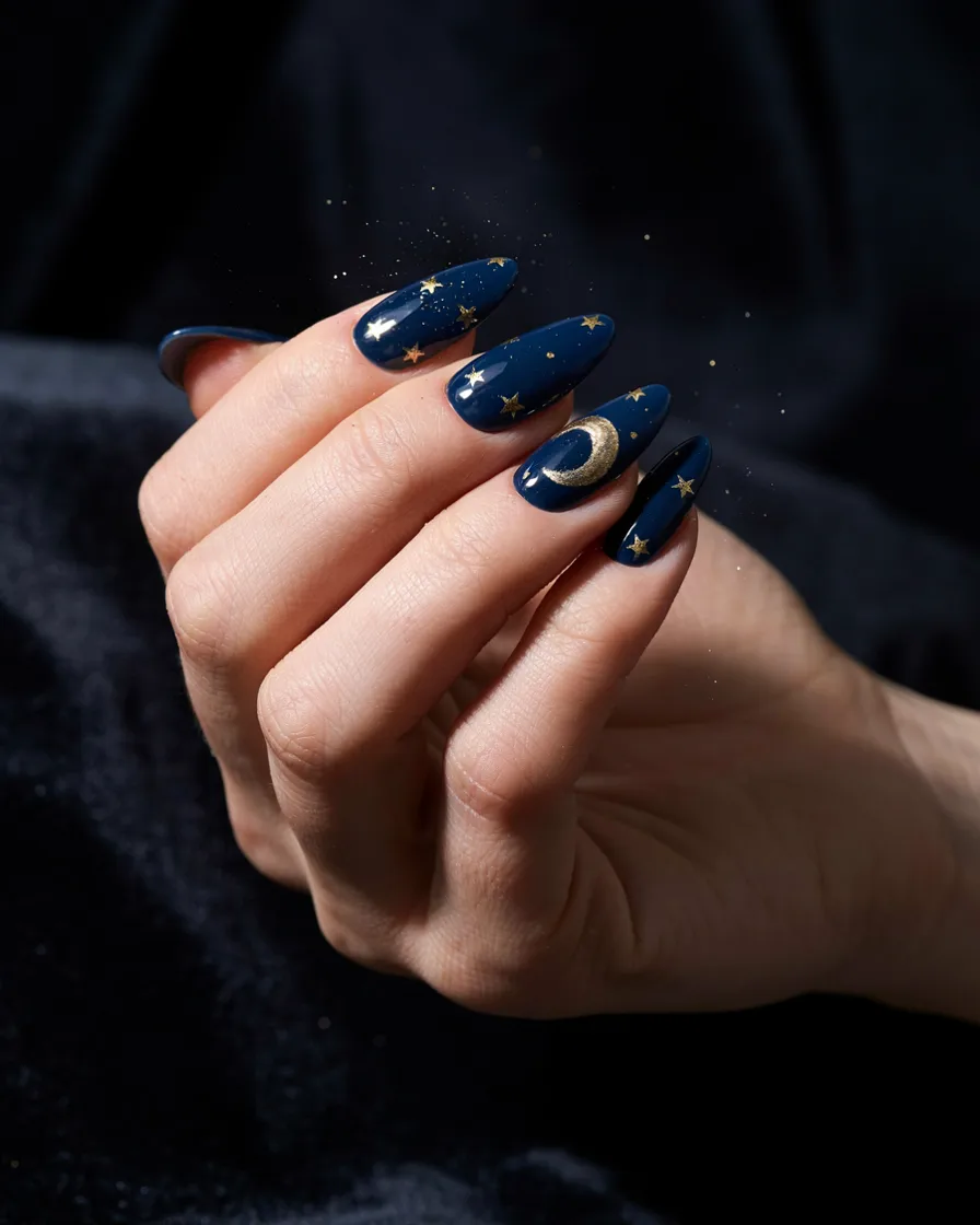 Celestial Almond long Halloween nails