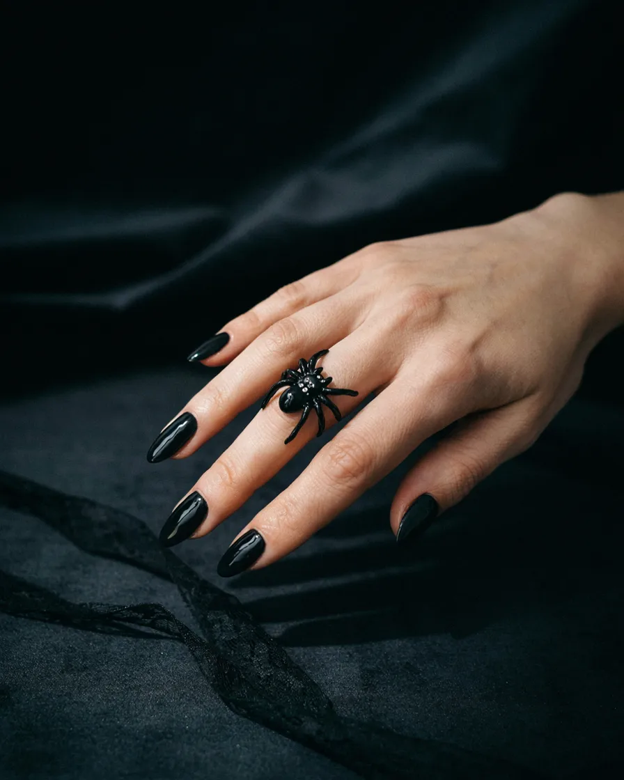 3D Spider Charm long Halloween nails