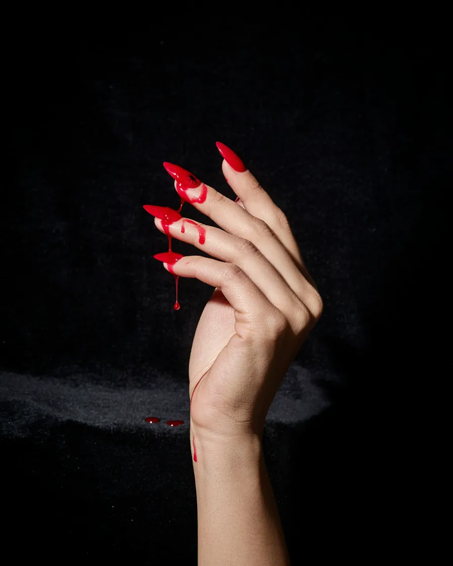 Dripping Gel Blood long Halloween nails