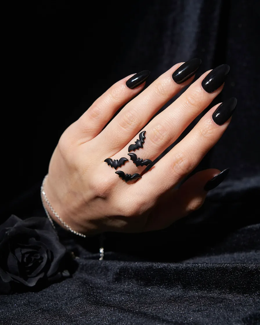 Bat Charm Cluster long Halloween nails