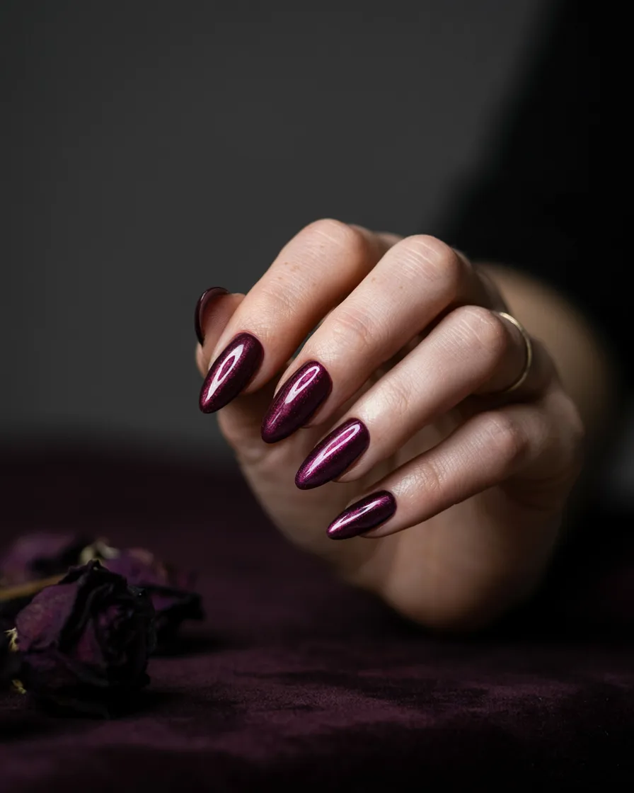 Deep Plum Velvet long Halloween nails