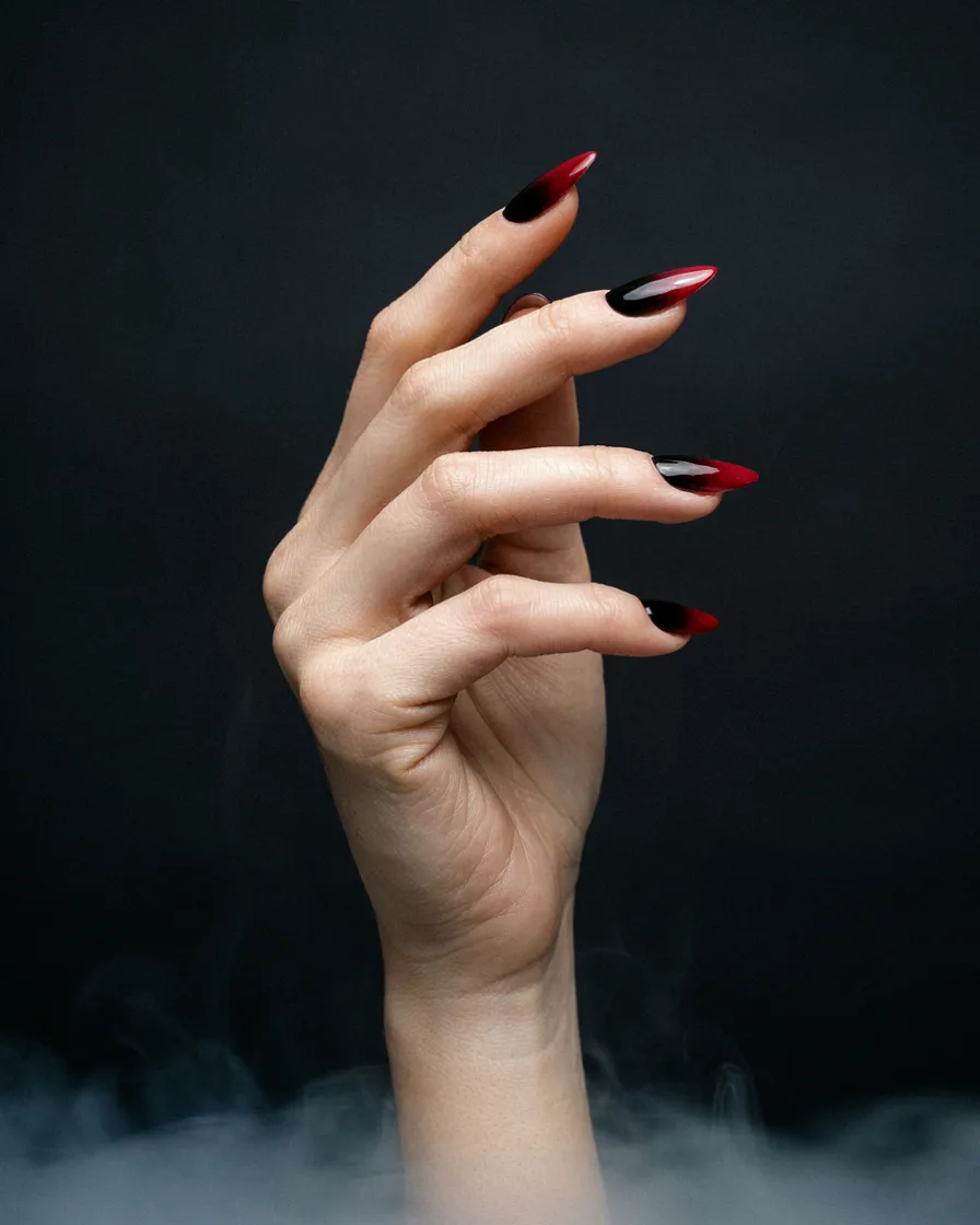 Black to Red Ombré long Halloween nails