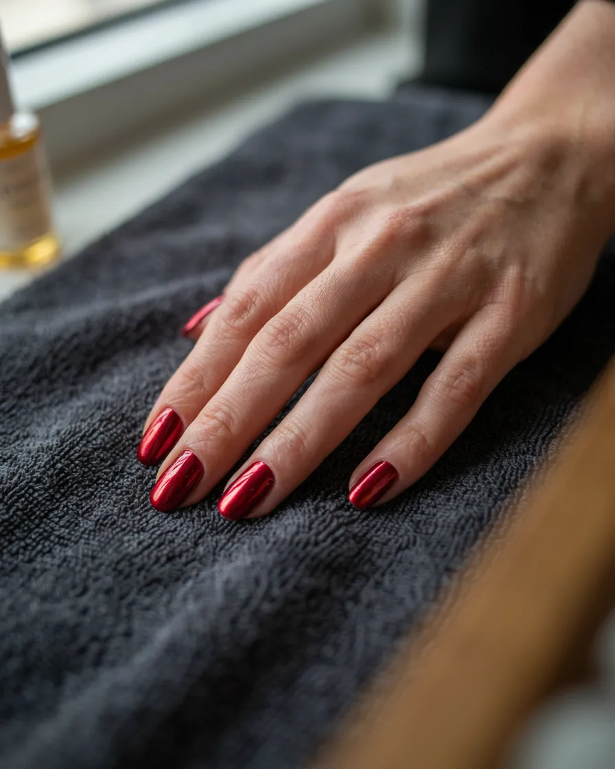 Oxblood Chrome long Halloween nails