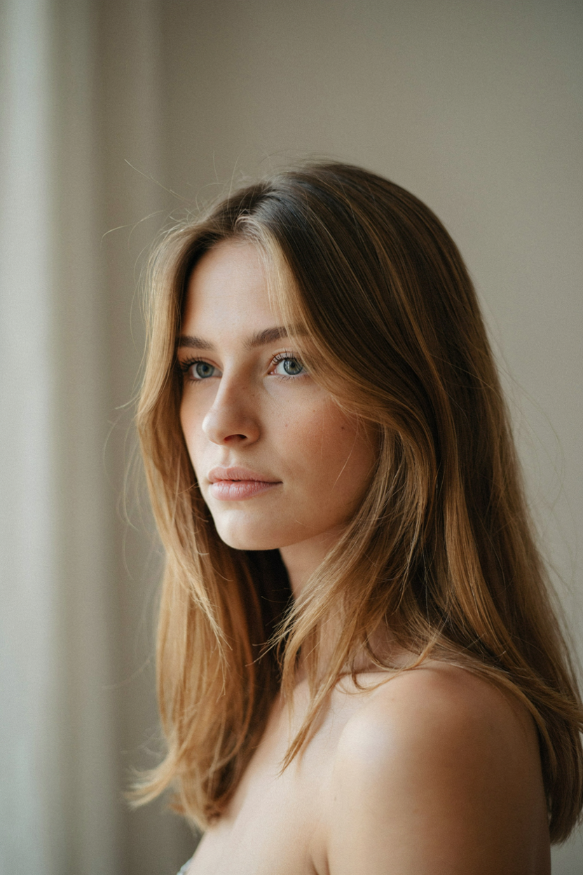 Long layers with face-framing pieces on fine, thin hair
