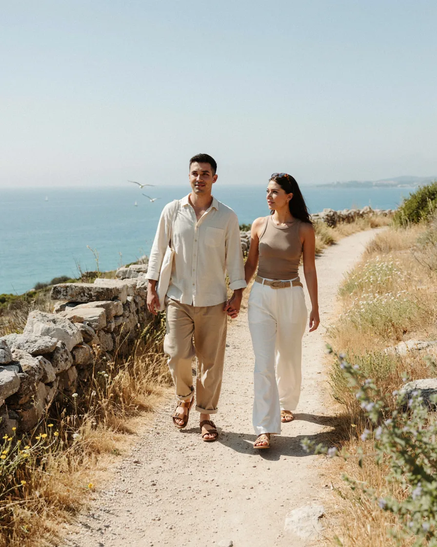 Two Neutrals, Freely Mixed matching couple vacation outfit