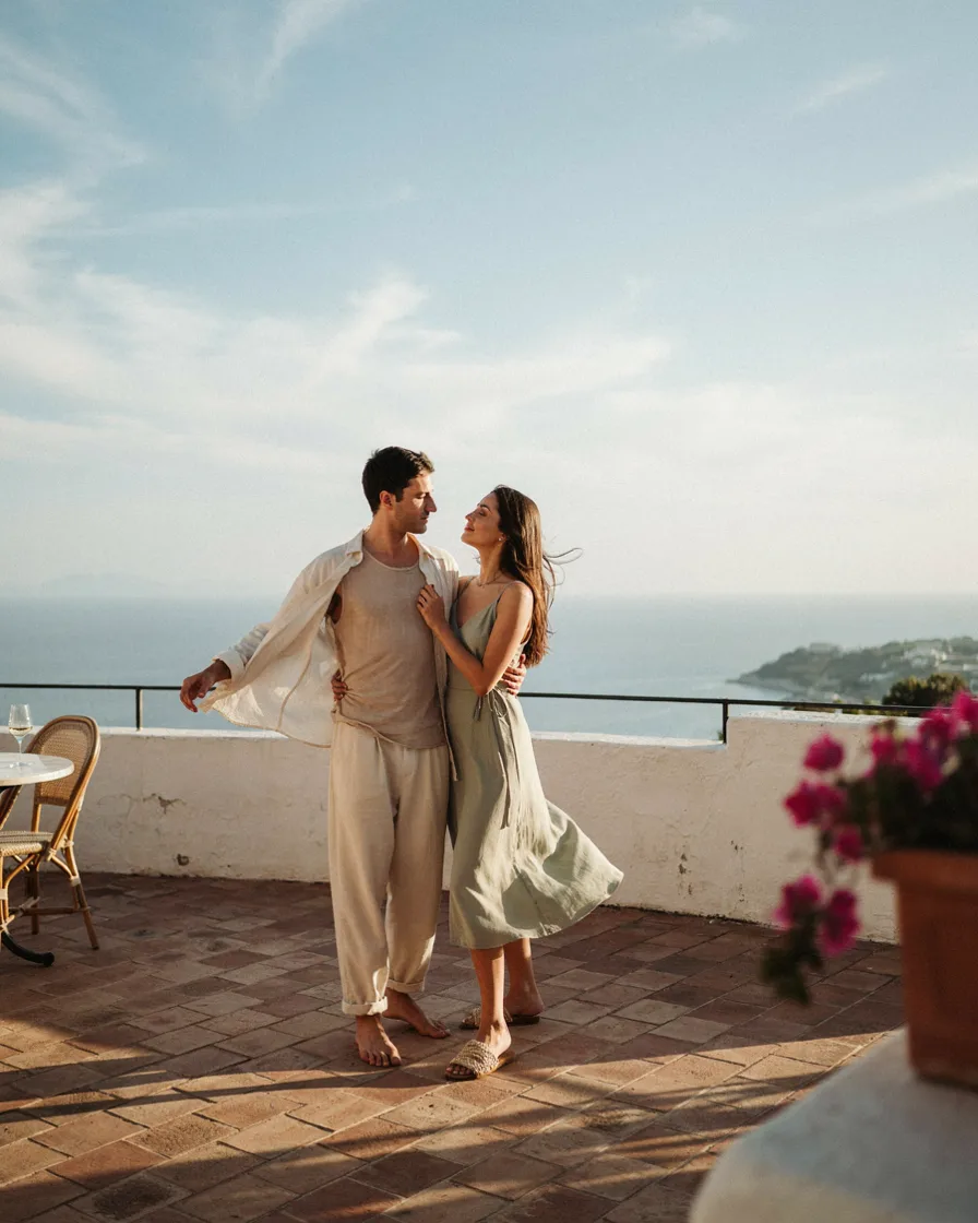 Both in Linen matching couple vacation outfit