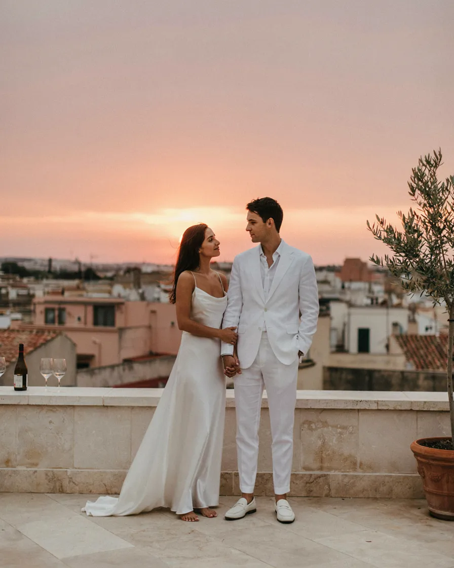 All White, Two Silhouettes matching couple vacation outfit