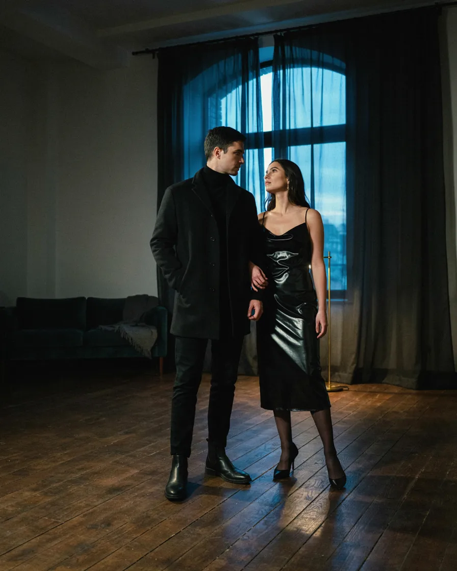 All Black, Two Textures matching couple vacation outfit