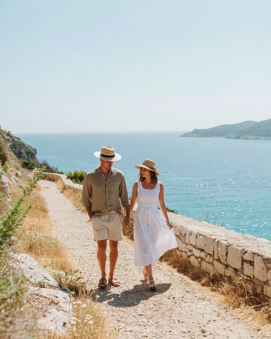 Same Hat matching couple vacation outfit