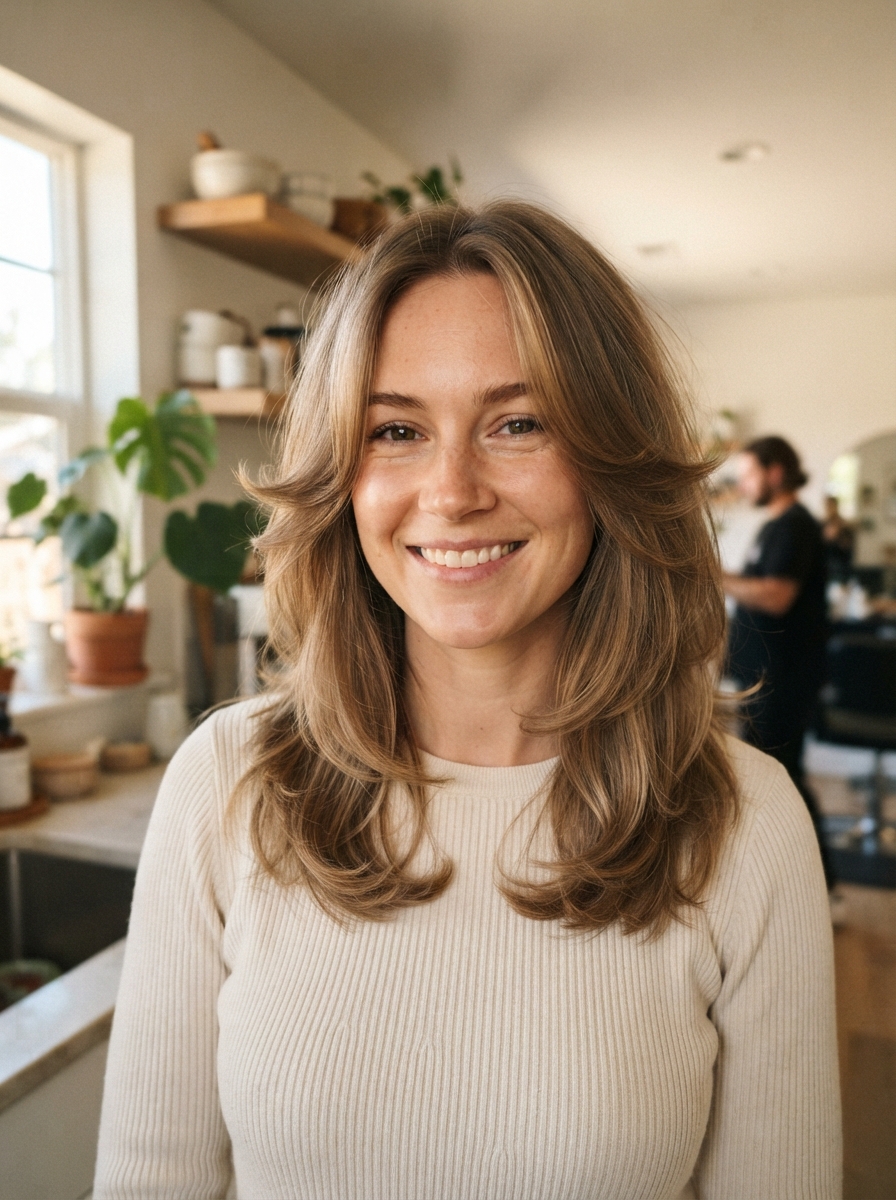 Butterfly cut at shoulder length for fine hair