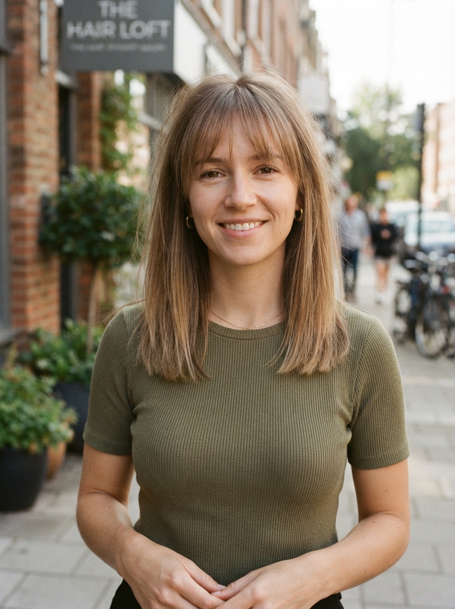Shoulder-length cut with wispy bangs for fine hair