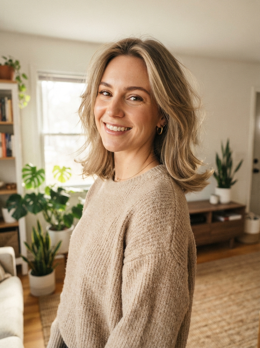 Mid-length cut with flipped ends for fine hair