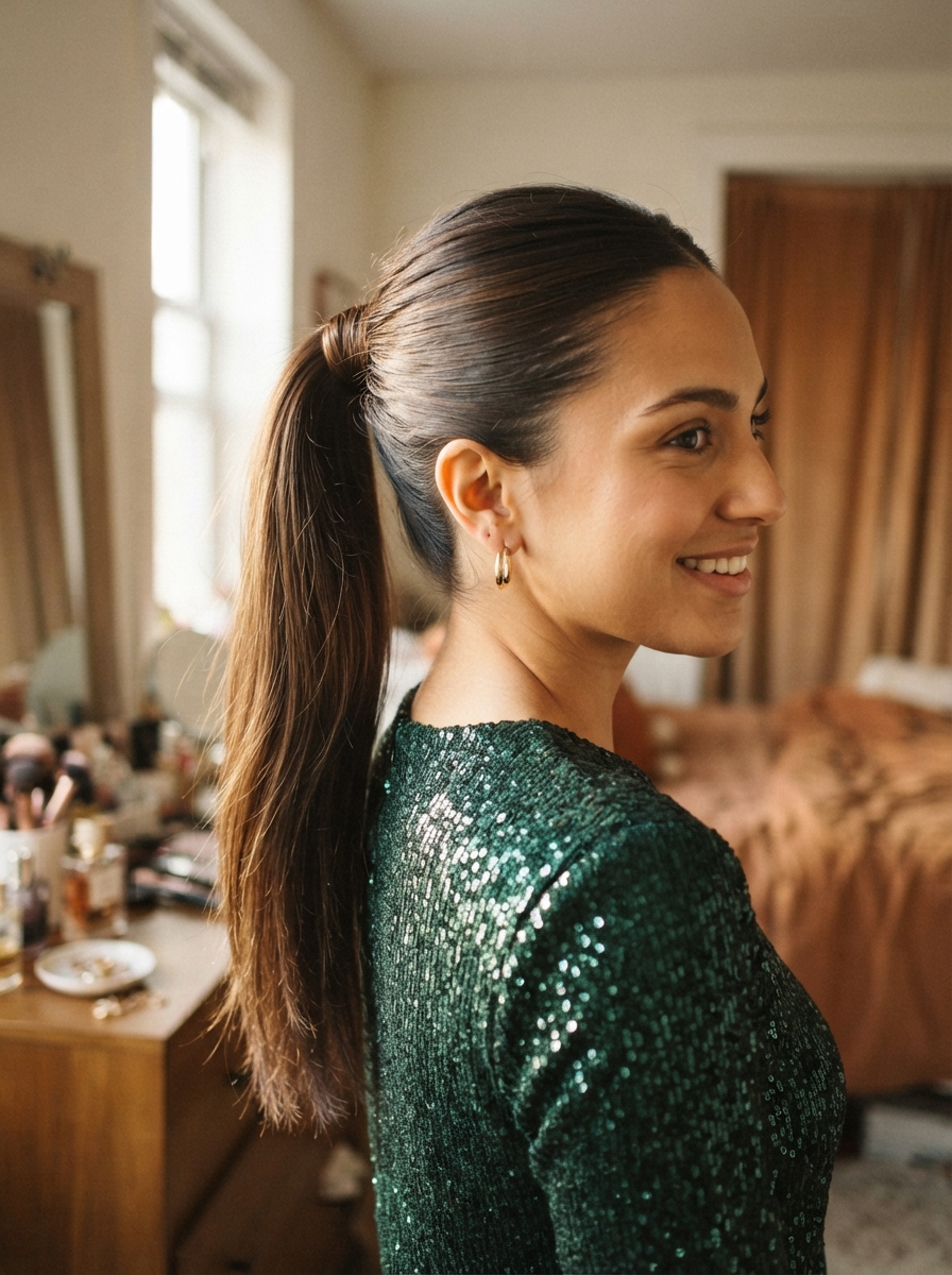 High sleek ponytail New Year’s Eve hairstyle