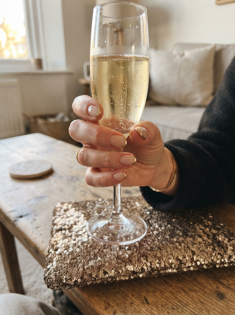 Gold French tips New Year’s Eve nails