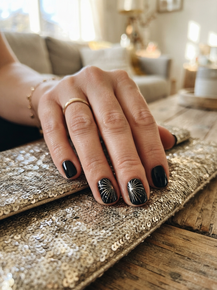 Firework accent nails New Year’s Eve nails