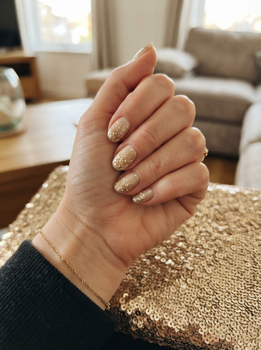 Champagne bubbles New Year’s Eve nails