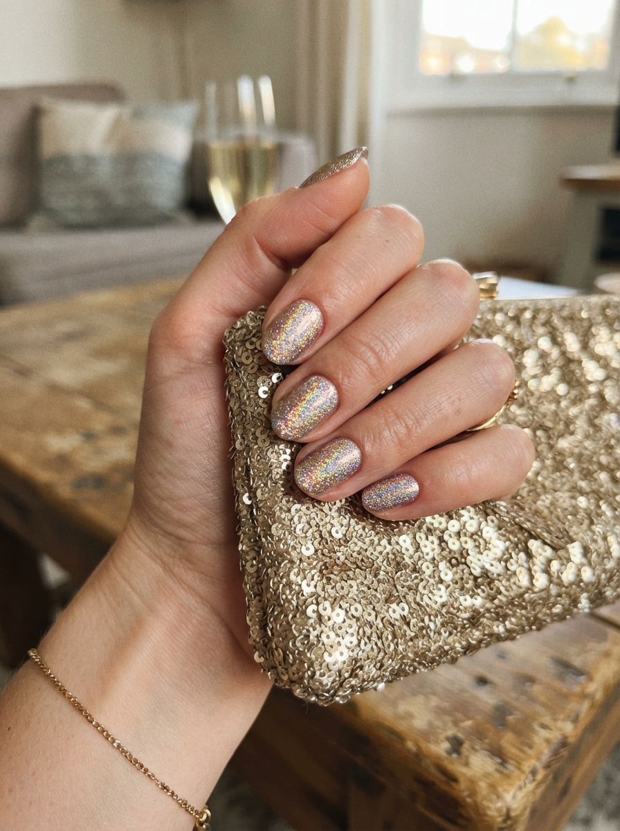 Holographic glitter New Year’s Eve nails