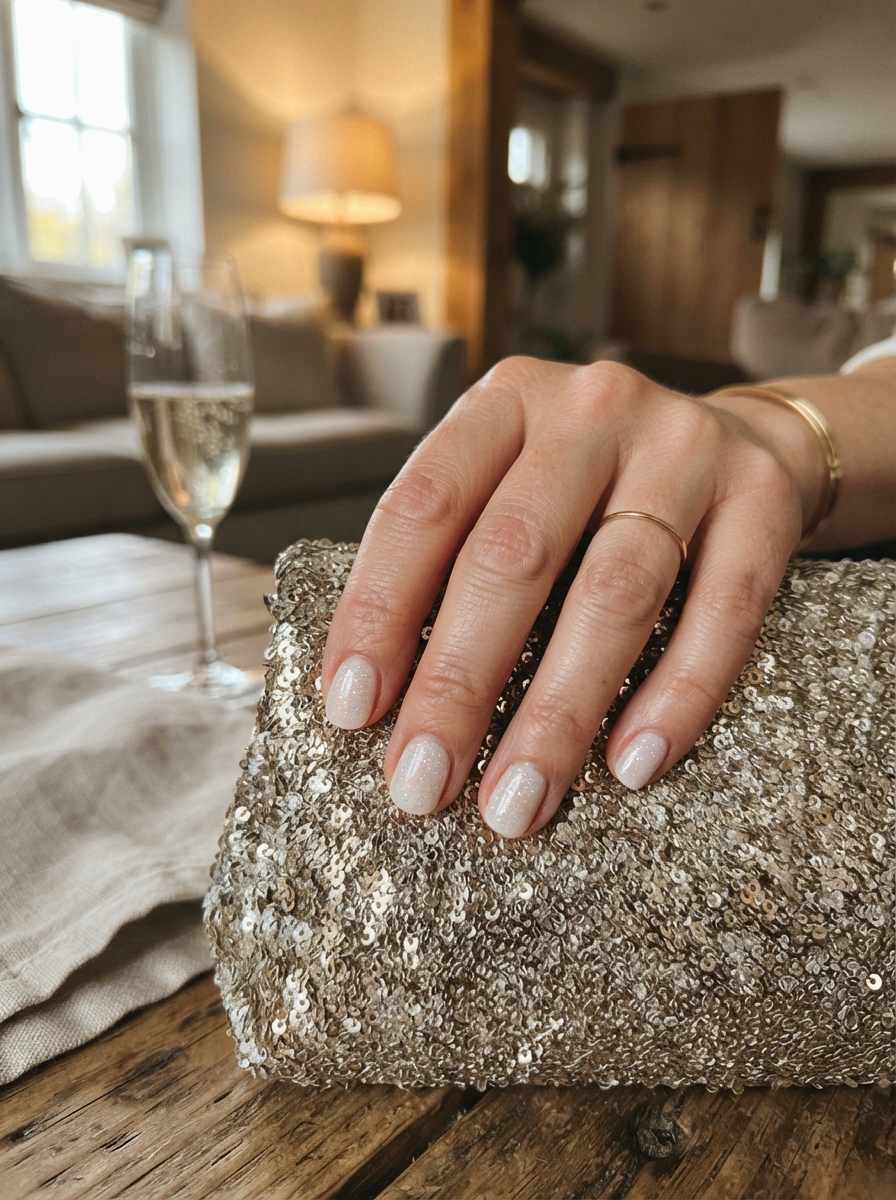 White glitter snow nails New Year’s Eve nails