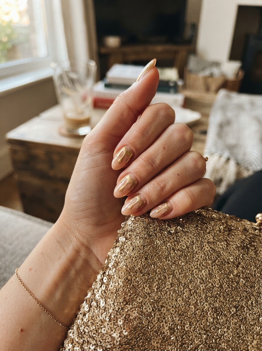 Gold drip nails New Year’s Eve nails