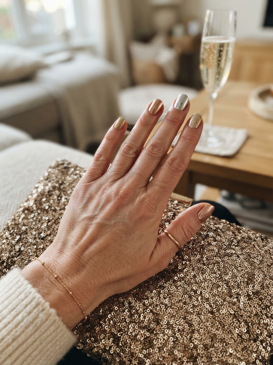 Mixed metallics New Year’s Eve nails