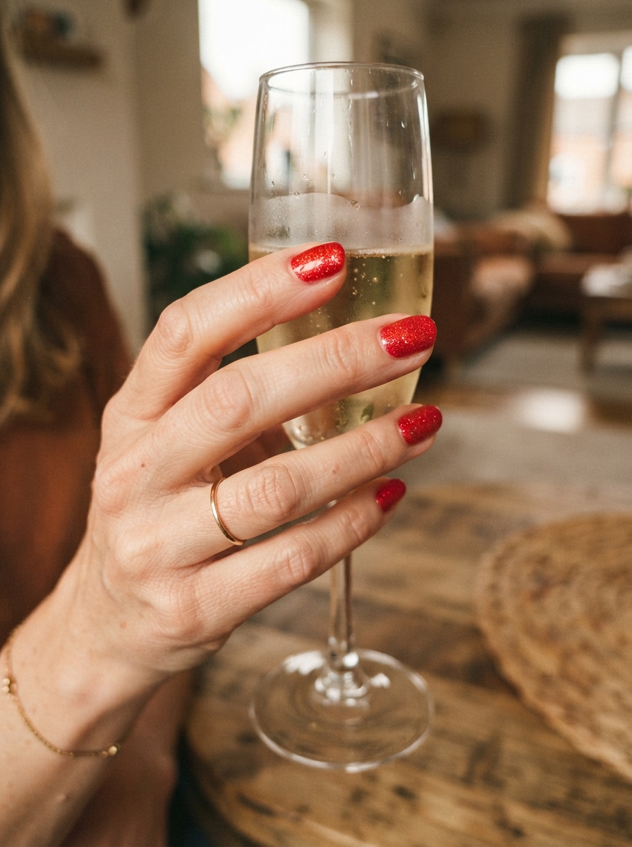 Red glitter New Year’s Eve nails