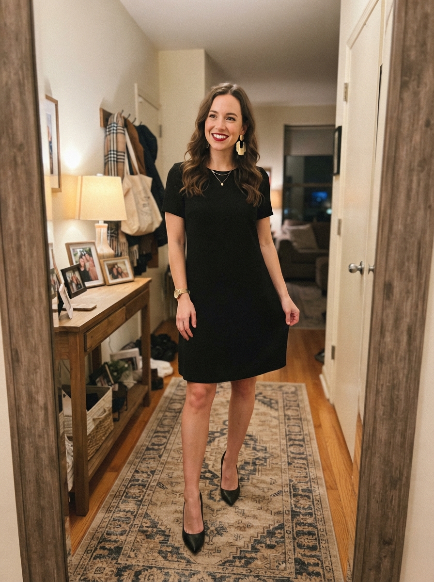 Little black dress with statement earrings New Year’s Eve outfit